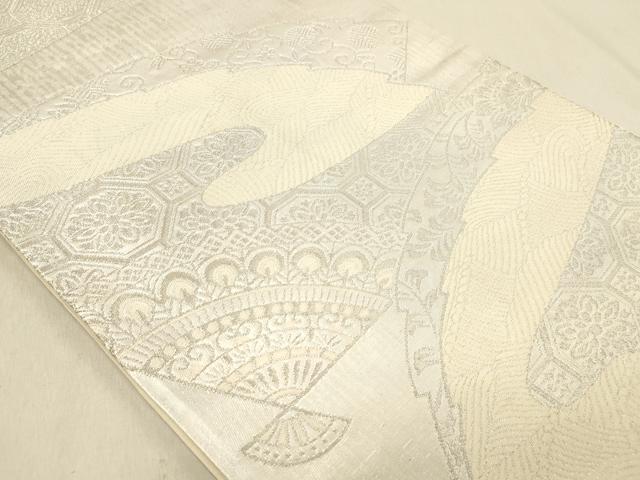 平和屋着物◎六通柄袋帯　扇面花文　銀糸　正絹　逸品　DABA2427ya