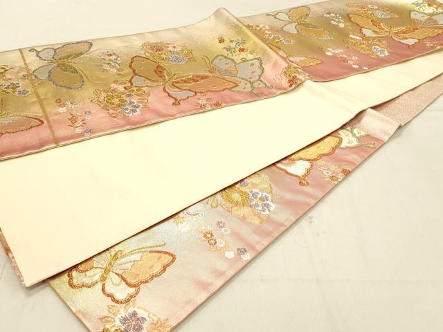 平和屋着物◎六通柄袋帯　花蝶文　金糸　正絹　逸品　DABA2428ya