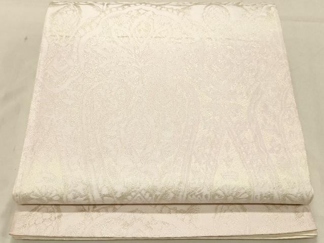 平和屋着物◎六通柄袋帯　更紗花文　銀糸　正絹　逸品　DABA2436ya