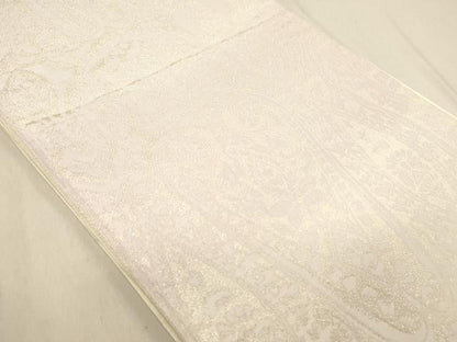 平和屋着物◎六通柄袋帯　更紗花文　銀糸　正絹　逸品　DABA2436ya
