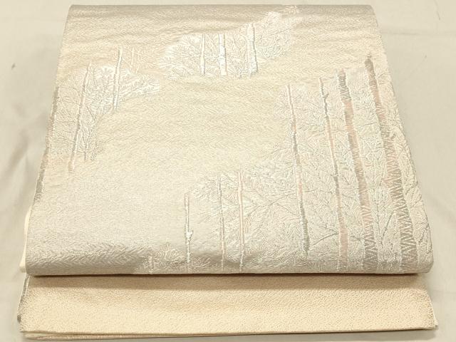 平和屋着物◎六通柄袋帯　樹林文　銀糸　正絹　逸品　DABA2437ya