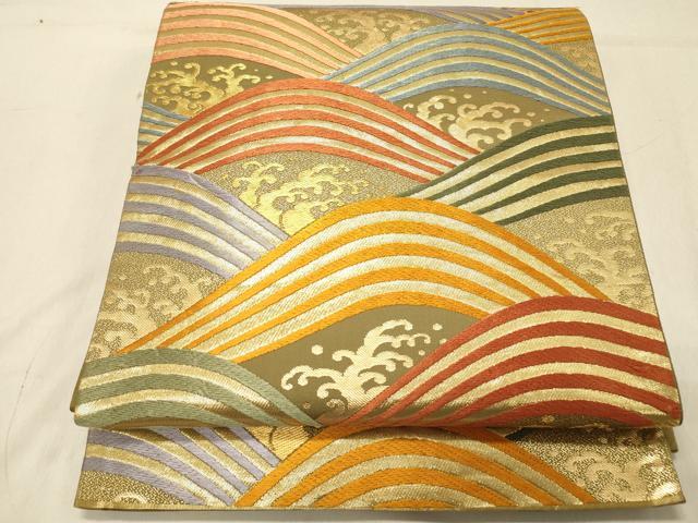 平和屋着物◎六通柄袋帯 唐織 彩渡 立波文 金糸 正絹 逸品 DABA2438ya