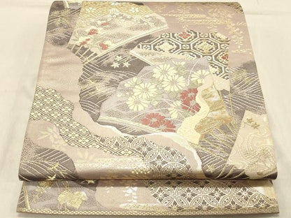 平和屋着物◎六通柄袋帯　唐織　吉祥花文　金糸　正絹　逸品　DABA2443ya