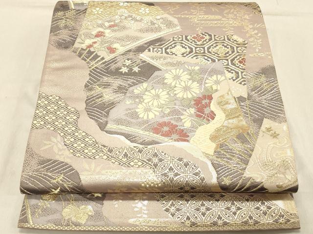 平和屋着物◎六通柄袋帯　唐織　吉祥花文　金糸　正絹　逸品　DABA2443ya