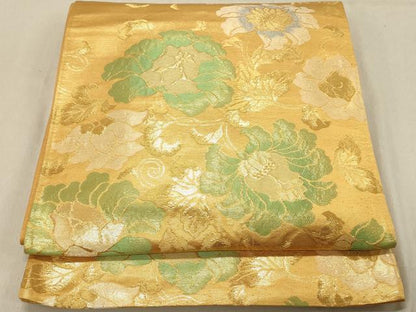 平和屋着物◎六通柄袋帯　草花文　金糸　正絹　逸品　DABA2445ya