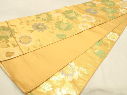 平和屋着物◎六通柄袋帯　草花文　金糸　正絹　逸品　DABA2445ya