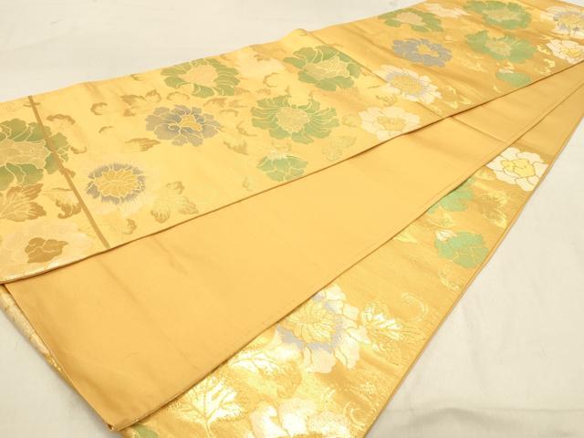 平和屋着物◎六通柄袋帯　草花文　金糸　正絹　逸品　DABA2445ya