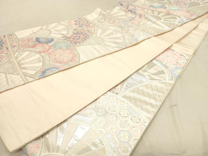 平和屋着物◎六通柄袋帯　唐織　九百錦　花青海波　銀糸　正絹　逸品　DABA2457ya