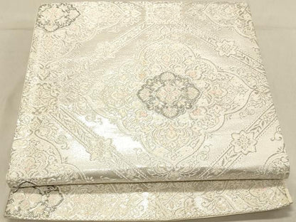 平和屋着物◎六通柄袋帯　天井花文　銀糸　正絹　逸品　DABA2458ya