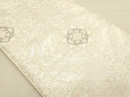 平和屋着物◎六通柄袋帯　天井花文　銀糸　正絹　逸品　DABA2458ya