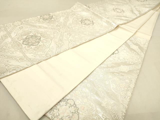 平和屋着物◎六通柄袋帯　天井花文　銀糸　正絹　逸品　DABA2458ya
