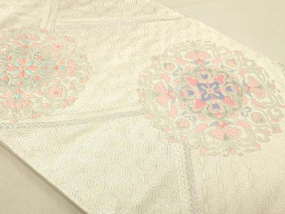 平和屋着物◎六通柄袋帯　唐織　正倉院花文　銀糸　正絹　逸品　DABA2463ya