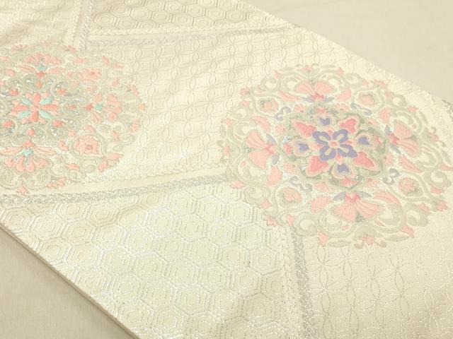 平和屋着物◎六通柄袋帯　唐織　正倉院花文　銀糸　正絹　逸品　DABA2463ya