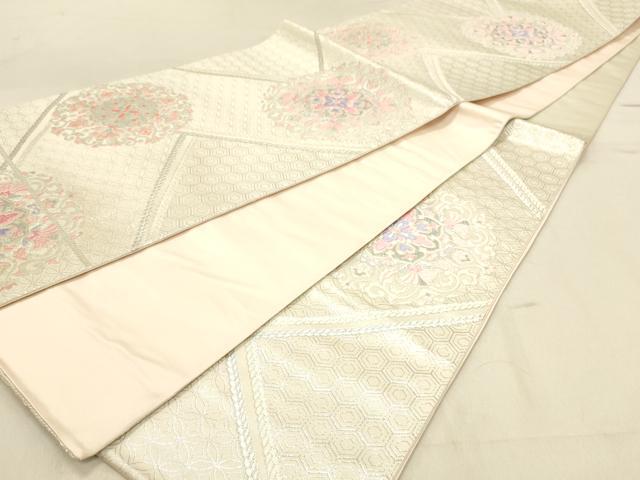 平和屋着物◎六通柄袋帯　唐織　正倉院花文　銀糸　正絹　逸品　DABA2463ya