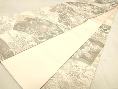 平和屋着物◎六通柄袋帯　扇面御所解紋　プラチナ箔　手織二重箔　正絹　逸品　DABA2464ya