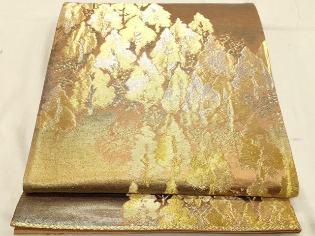 平和屋着物◎六通柄袋帯　樹林文　金銀糸　正絹　逸品　DABA2465ya