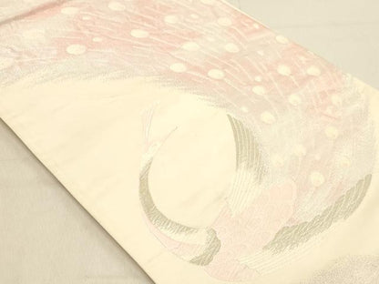 平和屋着物◎六通柄袋帯　唐織　孔雀　銀糸　正絹　逸品　DABA2468ya