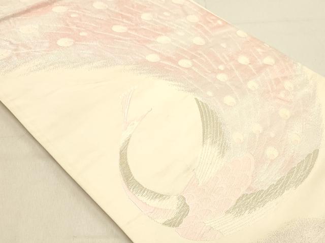 平和屋着物◎六通柄袋帯　唐織　孔雀　銀糸　正絹　逸品　DABA2468ya