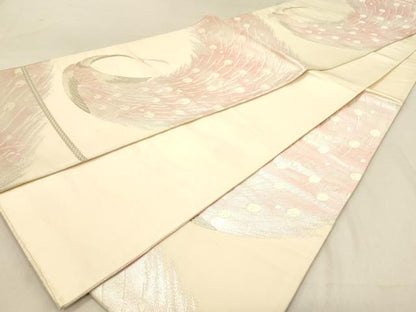 平和屋着物◎六通柄袋帯　唐織　孔雀　銀糸　正絹　逸品　DABA2468ya