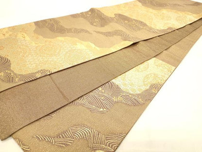 平和屋着物◎六通柄袋帯　道長花文　金糸　正絹　逸品　DABA2472ya
