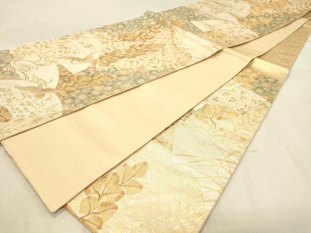 平和屋着物◎六通柄袋帯　松鶴扇面文　金銀糸　正絹　逸品　DABA2474ya