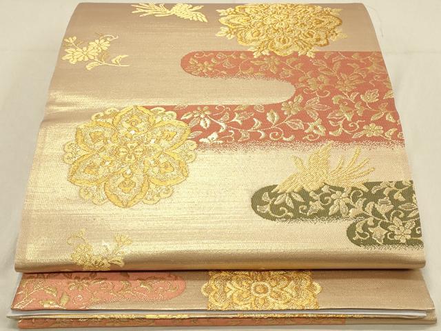 平和屋着物◎六通柄袋帯　鳳凰花文　金糸　正絹　逸品　DABA2477ya