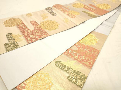平和屋着物◎六通柄袋帯　鳳凰花文　金糸　正絹　逸品　DABA2477ya