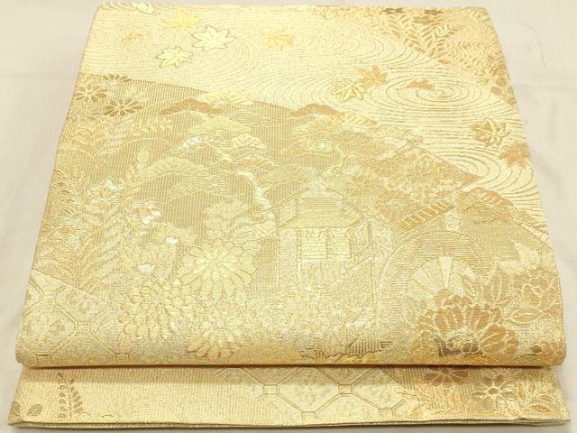 平和屋着物◎六通柄袋帯　流水花文　金糸　正絹　逸品　DABA2478ya