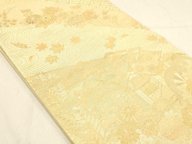 平和屋着物◎六通柄袋帯　流水花文　金糸　正絹　逸品　DABA2478ya