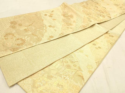 平和屋着物◎六通柄袋帯　流水花文　金糸　正絹　逸品　DABA2478ya