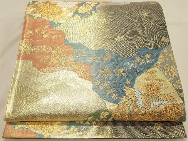 平和屋着物◎六通柄袋帯　花鳥文　金糸　正絹　逸品　DABA2480ya