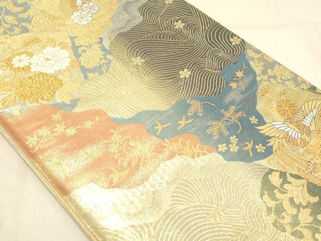 平和屋着物◎六通柄袋帯　花鳥文　金糸　正絹　逸品　DABA2480ya