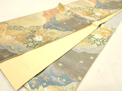 平和屋着物◎六通柄袋帯　花鳥文　金糸　正絹　逸品　DABA2480ya