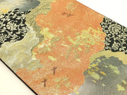 平和屋着物◎六通柄袋帯　道長花文　はく錦　金糸　引箔　正絹　逸品　DABA2481ya