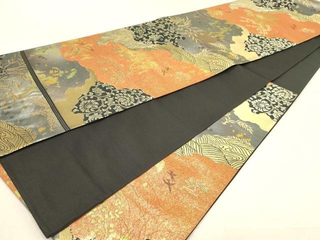 平和屋着物◎六通柄袋帯　道長花文　はく錦　金糸　引箔　正絹　逸品　DABA2481ya