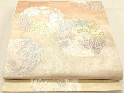 平和屋着物◎六通柄袋帯　花丸文　銀糸　正絹　逸品　DABA2486ya