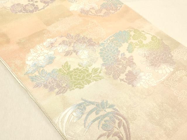 平和屋着物◎六通柄袋帯　花丸文　銀糸　正絹　逸品　DABA2486ya