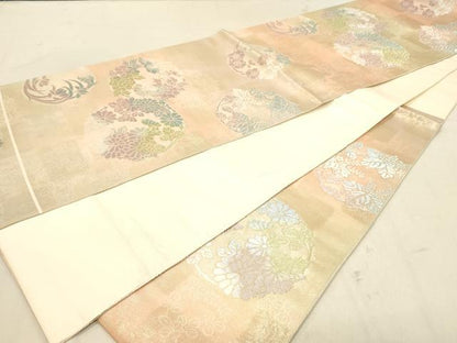 平和屋着物◎六通柄袋帯　花丸文　銀糸　正絹　逸品　DABA2486ya