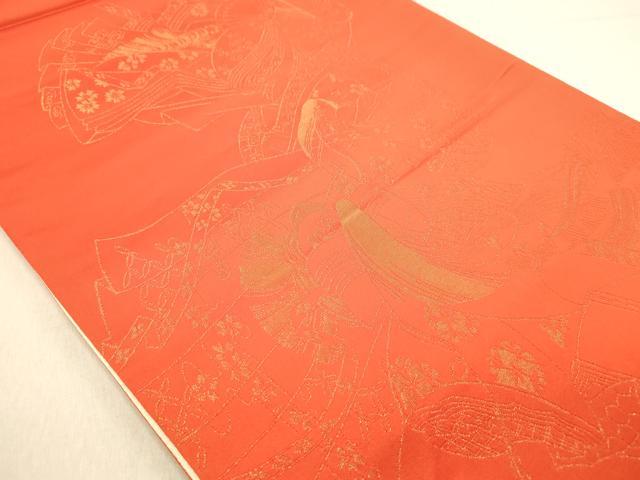 平和屋着物◎両面　全通柄袋帯　人物文　正絹　逸品　DABA2490ya