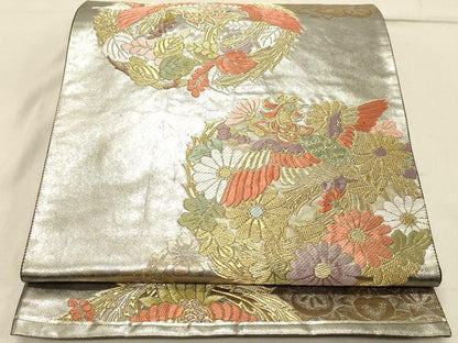 平和屋着物◎六通柄袋帯　唐織　鳳凰花文　金糸　正絹　逸品　DABA2503ya