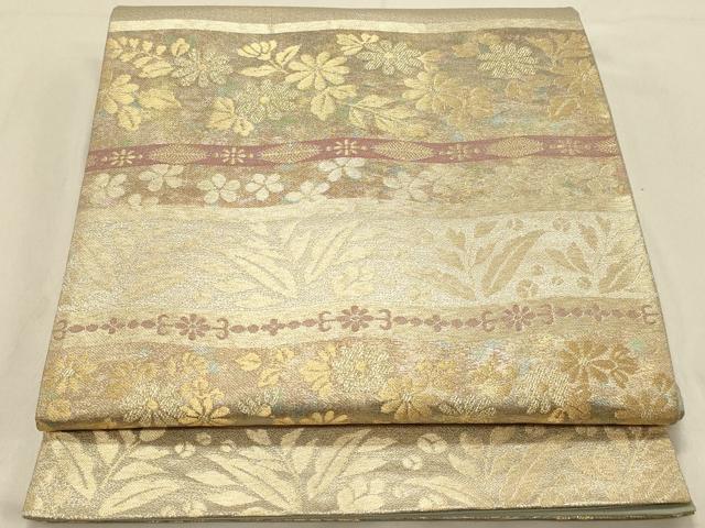 平和屋着物◎六通柄袋帯　横段花文　金糸　引箔　正絹　逸品　DABA2512ya
