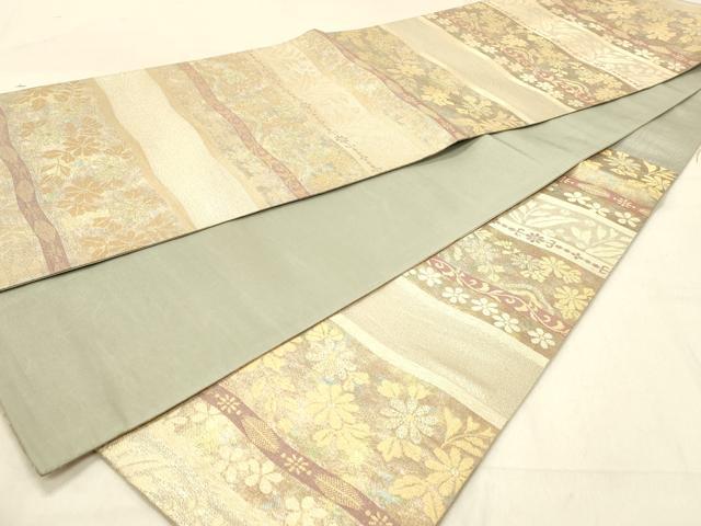 平和屋着物◎六通柄袋帯　横段花文　金糸　引箔　正絹　逸品　DABA2512ya