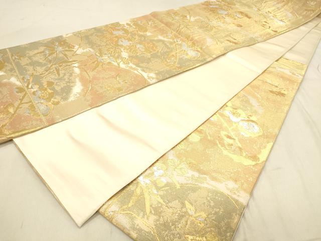 平和屋着物◎六通柄袋帯　草花文　金銀糸　正絹　逸品　DABA2517ya