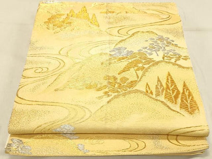 平和屋着物◎六通柄袋帯　風景文　金銀糸　正絹　逸品　DABA2518ya