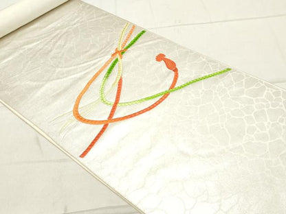 平和屋着物▼名古屋帯 帯反物 総刺繍 組紐文 銀糸 逸品 未使用 DABA2522zy