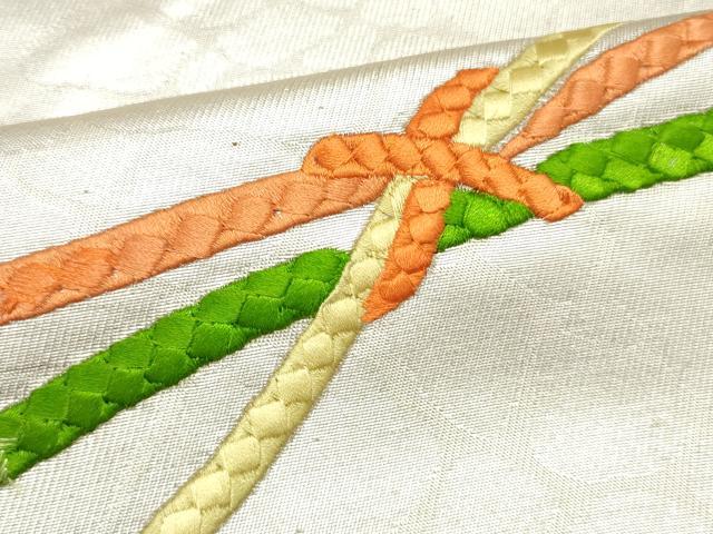 平和屋着物▼名古屋帯 帯反物 総刺繍 組紐文 銀糸 逸品 未使用 DABA2522zy