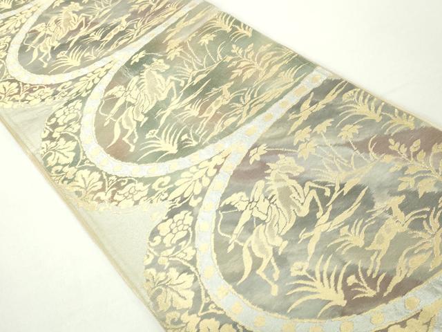 平和屋着物◎六通柄袋帯　狩猟円文　金銀糸　正絹　逸品　DABA3005qa