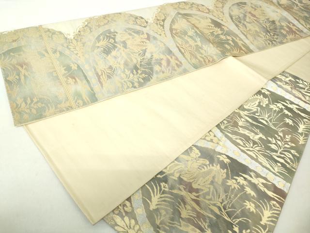 平和屋着物◎六通柄袋帯　狩猟円文　金銀糸　正絹　逸品　DABA3005qa