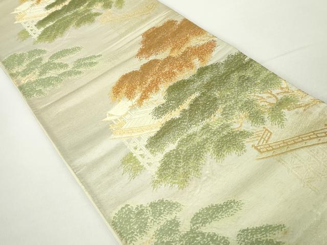 平和屋着物◎六通柄袋帯　風景樹林文　金糸　正絹　逸品　DABA3008qa