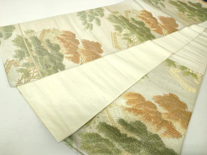 平和屋着物◎六通柄袋帯　風景樹林文　金糸　正絹　逸品　DABA3008qa